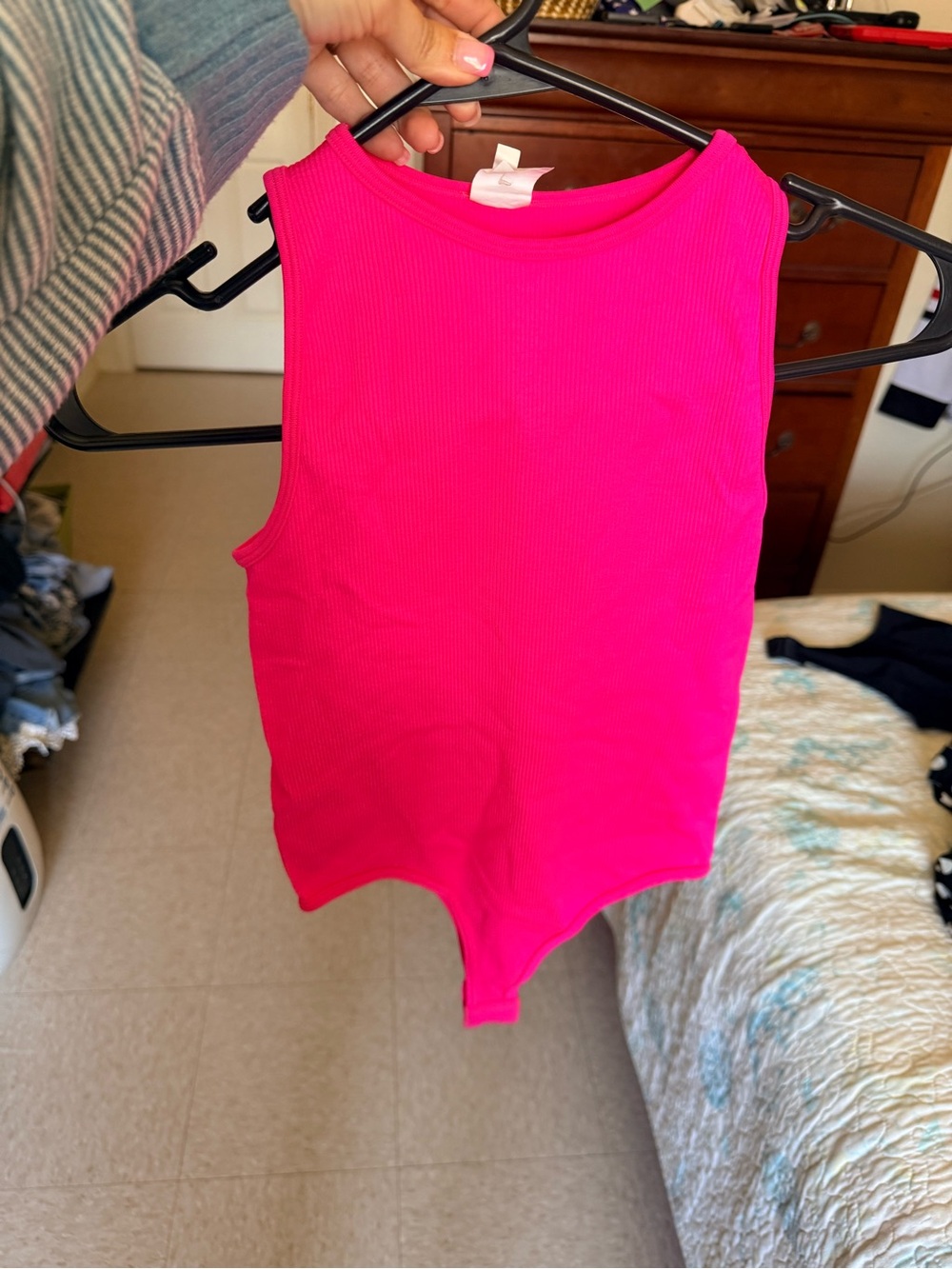 Women’s Ribbed Hot Pink Sleeveless Bodysuit